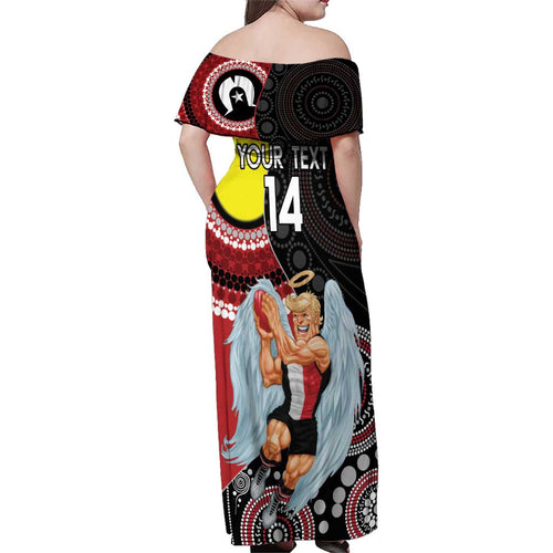 Custom AFL St Kilda NAIDOC Week Family Matching Off Shoulder Maxi Dress and Hawaiian Shirt Keep The Fire Burning Indigenous Art