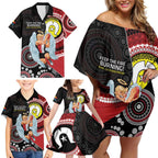 Custom AFL St Kilda NAIDOC Week Family Matching Off Shoulder Short Dress and Hawaiian Shirt Keep The Fire Burning Indigenous Art