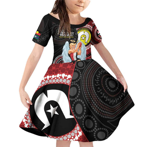 Custom AFL St Kilda NAIDOC Week Family Matching Off Shoulder Short Dress and Hawaiian Shirt Keep The Fire Burning Indigenous Art