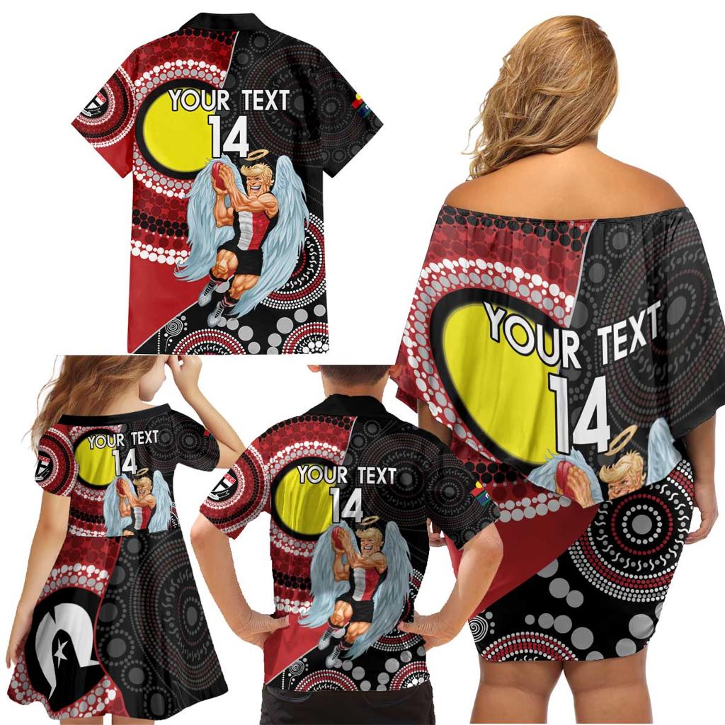 Custom AFL St Kilda NAIDOC Week Family Matching Off Shoulder Short Dress and Hawaiian Shirt Keep The Fire Burning Indigenous Art