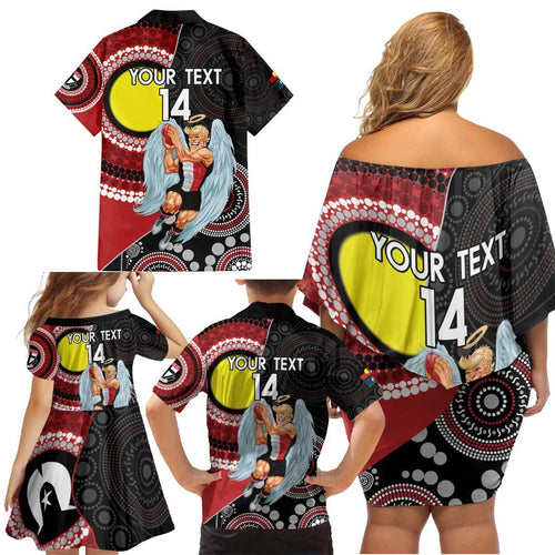Custom AFL St Kilda NAIDOC Week Family Matching Off Shoulder Short Dress and Hawaiian Shirt Keep The Fire Burning Indigenous Art