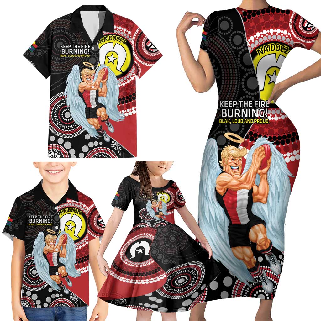Custom AFL St Kilda NAIDOC Week Family Matching Short Sleeve Bodycon Dress and Hawaiian Shirt Keep The Fire Burning Indigenous Art