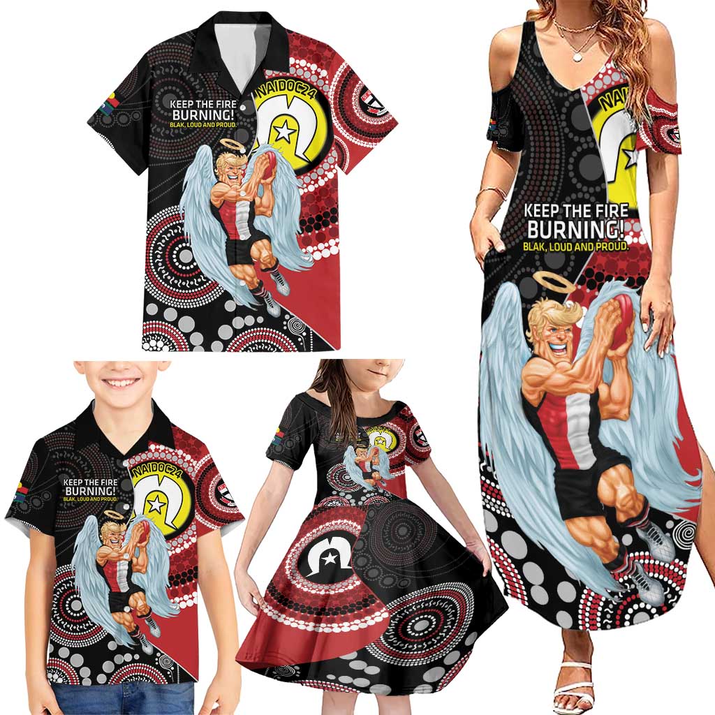 Custom AFL St Kilda NAIDOC Week Family Matching Summer Maxi Dress and Hawaiian Shirt Keep The Fire Burning Indigenous Art