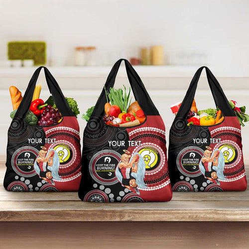 Custom AFL St Kilda NAIDOC Week Grocery Bag Keep The Fire Burning Indigenous Art