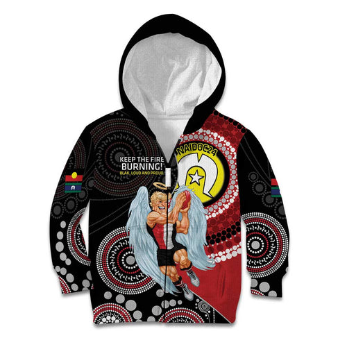 Custom AFL St Kilda NAIDOC Week Kid Hoodie Keep The Fire Burning Indigenous Art