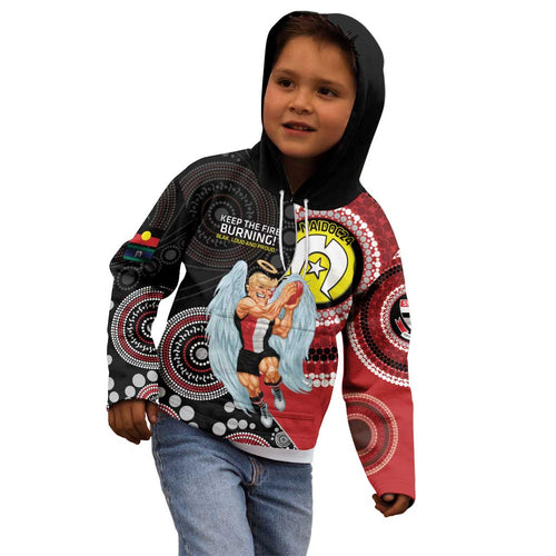 Custom AFL St Kilda NAIDOC Week Kid Hoodie Keep The Fire Burning Indigenous Art