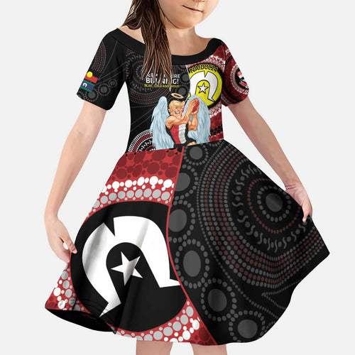 Custom AFL St Kilda NAIDOC Week Kid Short Sleeve Dress Keep The Fire Burning Indigenous Art