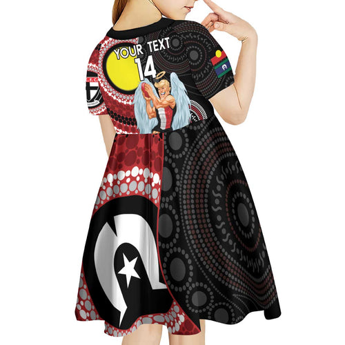 Custom AFL St Kilda NAIDOC Week Kid Short Sleeve Dress Keep The Fire Burning Indigenous Art