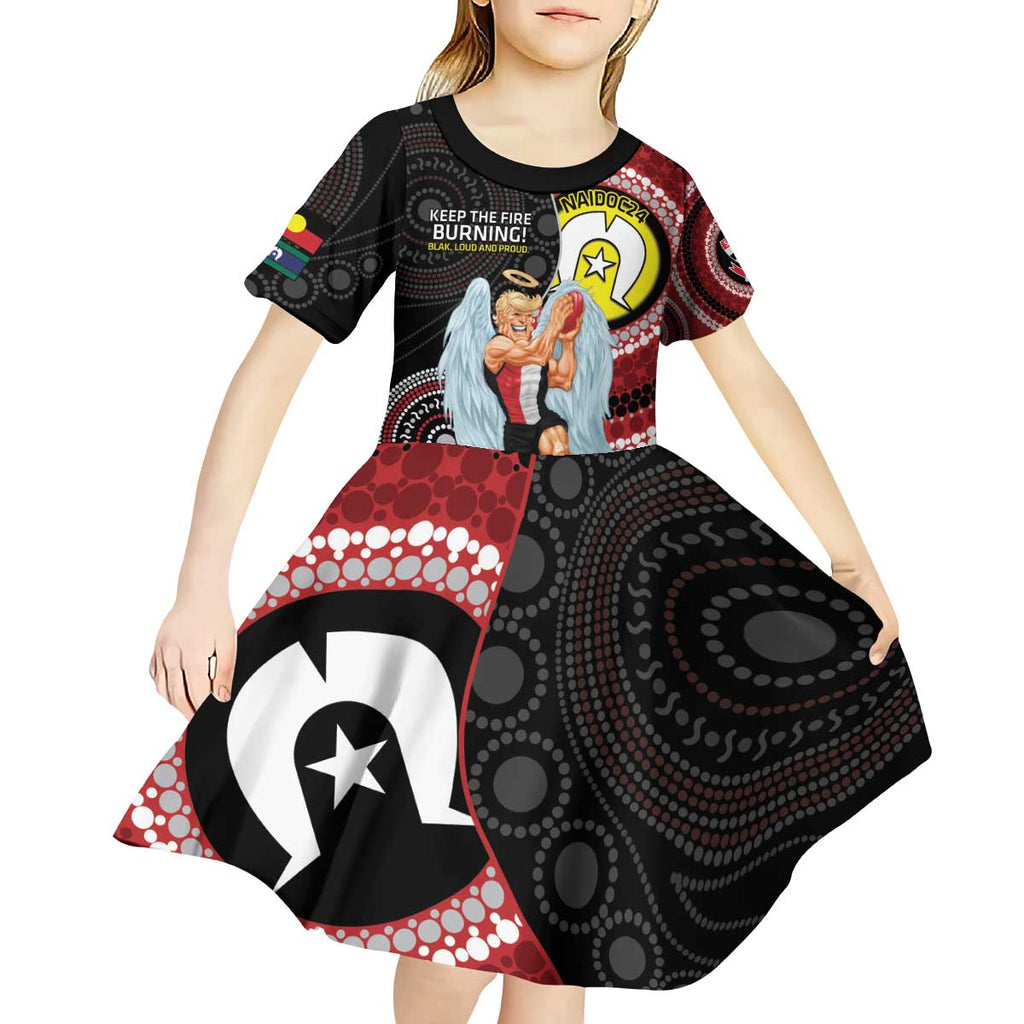 Custom AFL St Kilda NAIDOC Week Kid Short Sleeve Dress Keep The Fire Burning Indigenous Art