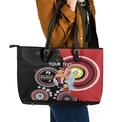 Custom AFL St Kilda NAIDOC Week Leather Tote Bag Keep The Fire Burning Indigenous Art