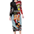 Custom AFL St Kilda NAIDOC Week Long Sleeve Bodycon Dress Keep The Fire Burning Indigenous Art