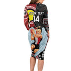 Custom AFL St Kilda NAIDOC Week Long Sleeve Bodycon Dress Keep The Fire Burning Indigenous Art