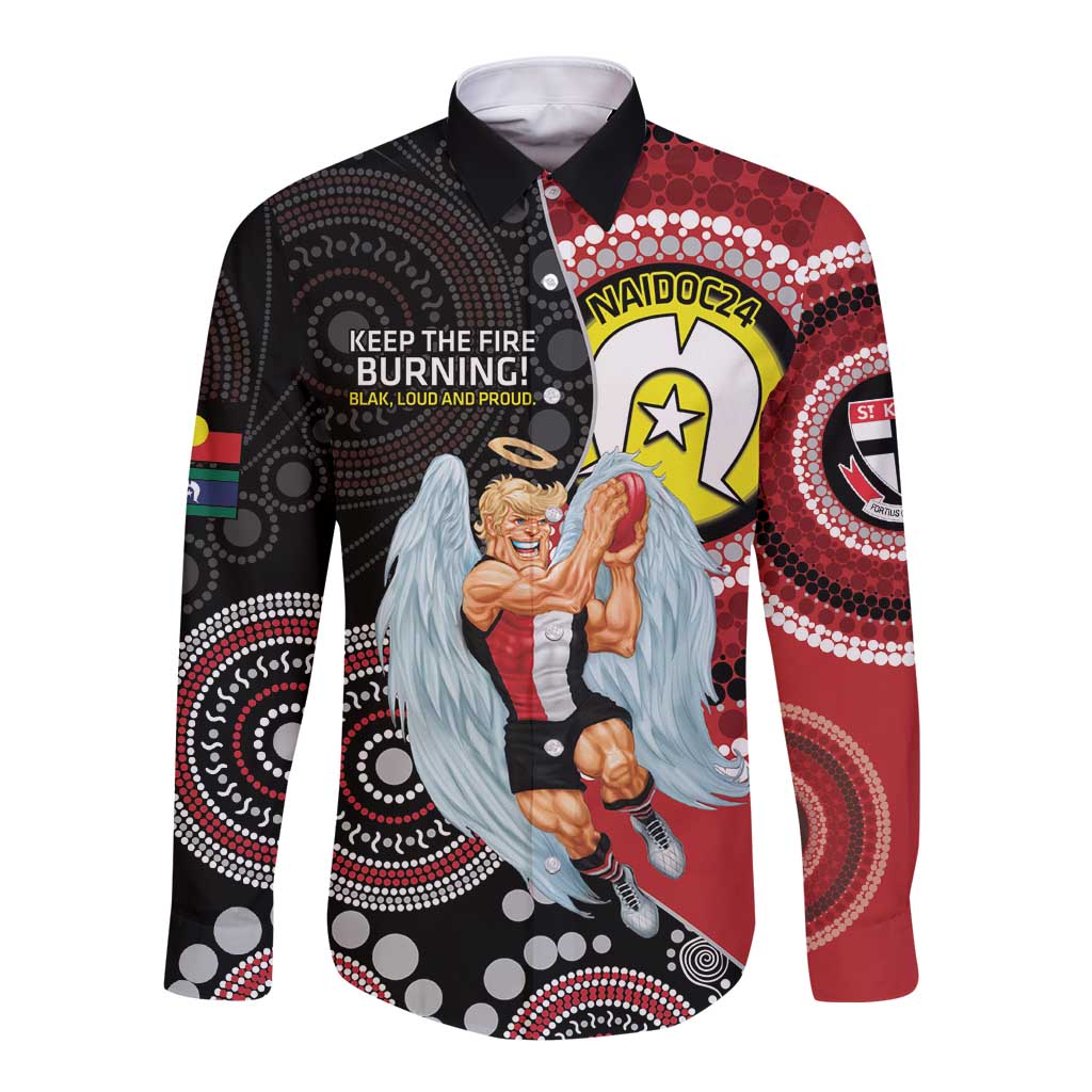Custom AFL St Kilda NAIDOC Week Long Sleeve Button Shirt Keep The Fire Burning Indigenous Art