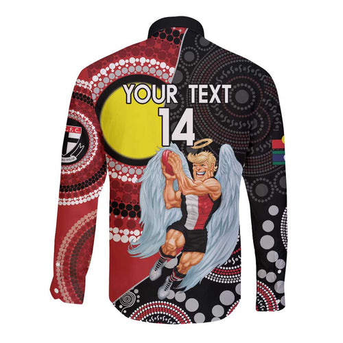 Custom AFL St Kilda NAIDOC Week Long Sleeve Button Shirt Keep The Fire Burning Indigenous Art