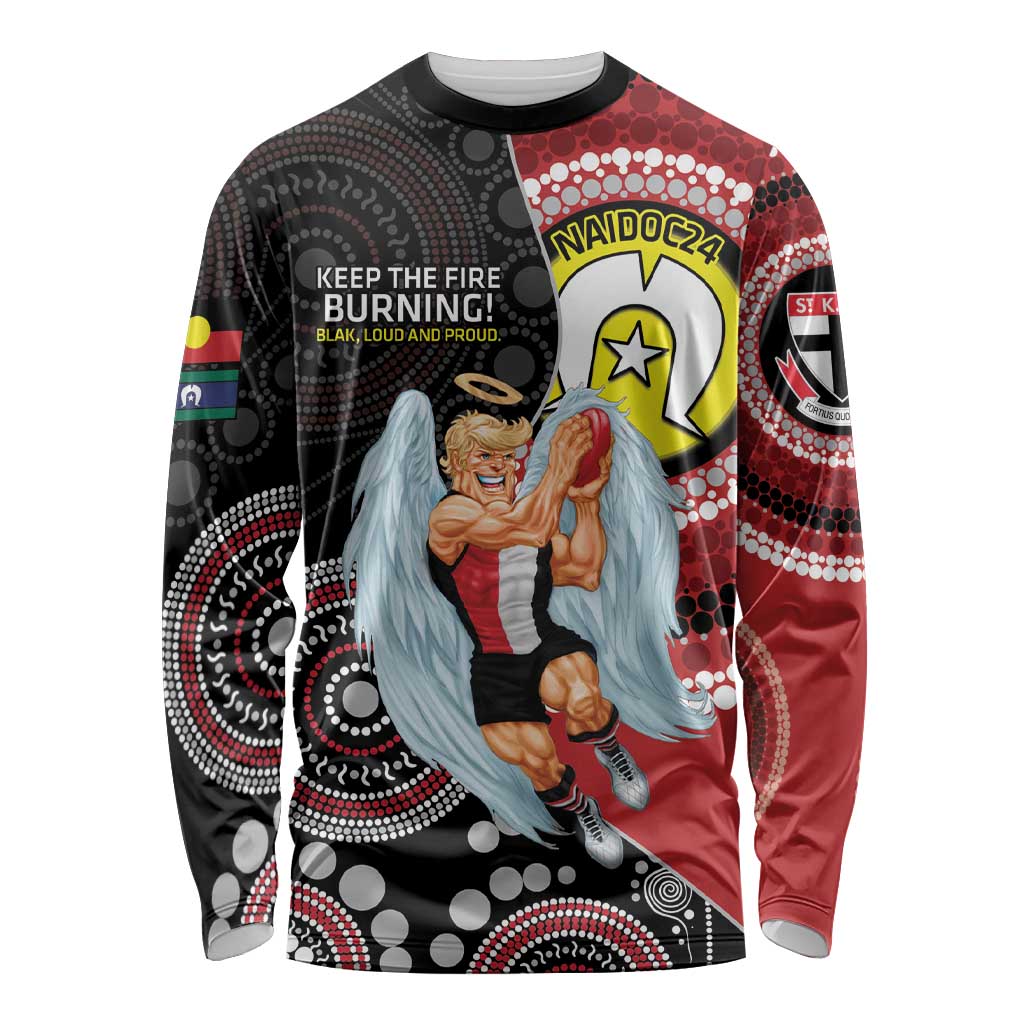 Custom AFL St Kilda NAIDOC Week Long Sleeve Shirt Keep The Fire Burning Indigenous Art