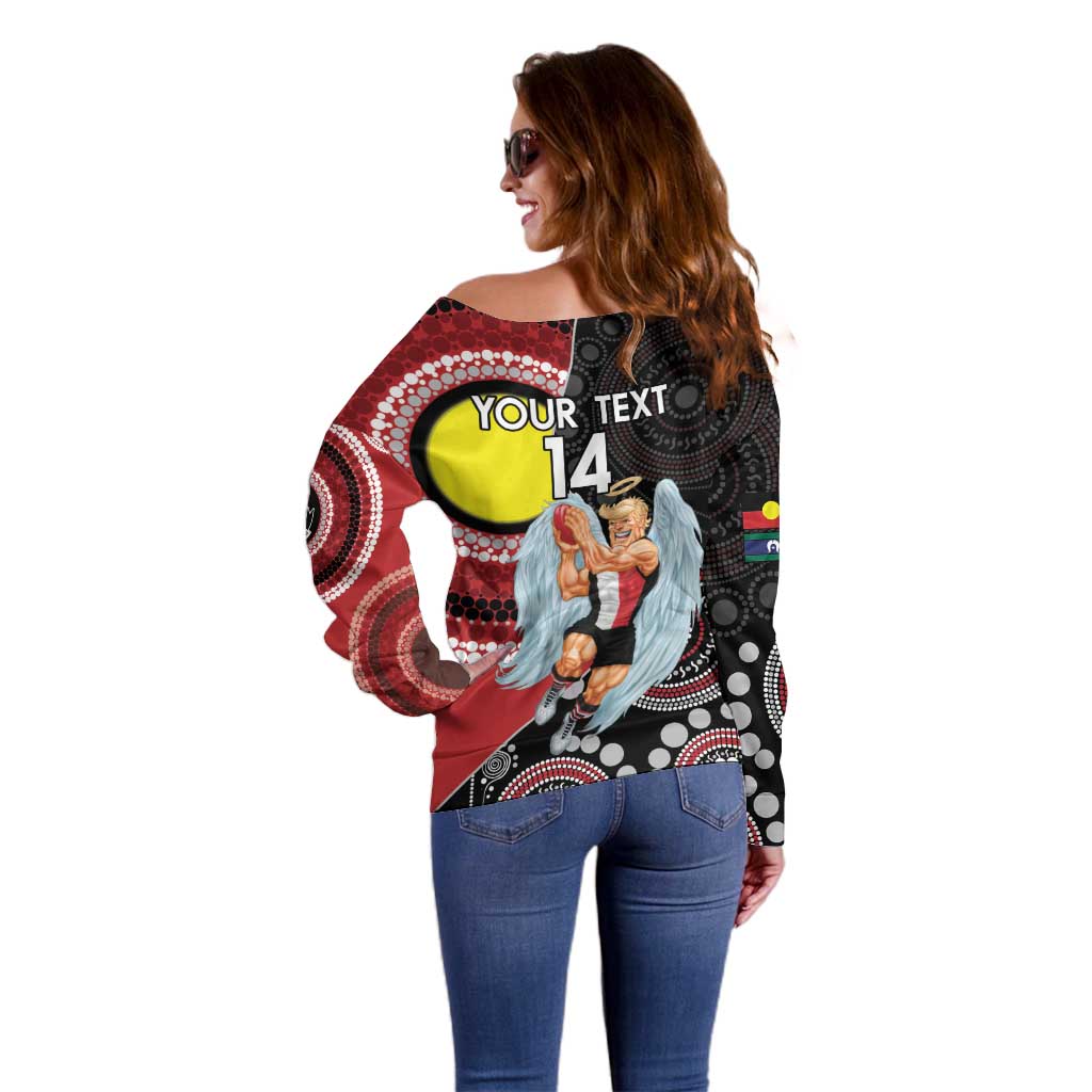 Custom AFL St Kilda NAIDOC Week Off Shoulder Sweater Keep The Fire Burning Indigenous Art