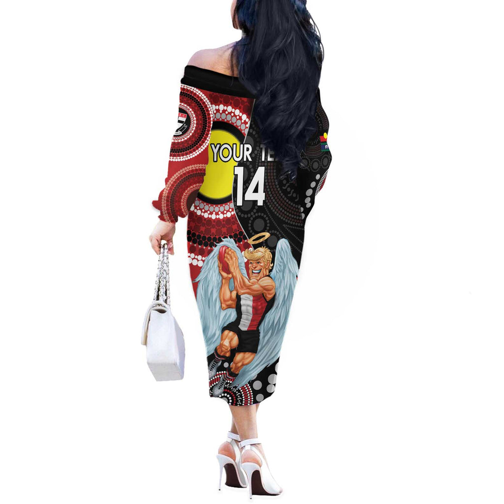 Custom AFL St Kilda NAIDOC Week Off The Shoulder Long Sleeve Dress Keep The Fire Burning Indigenous Art