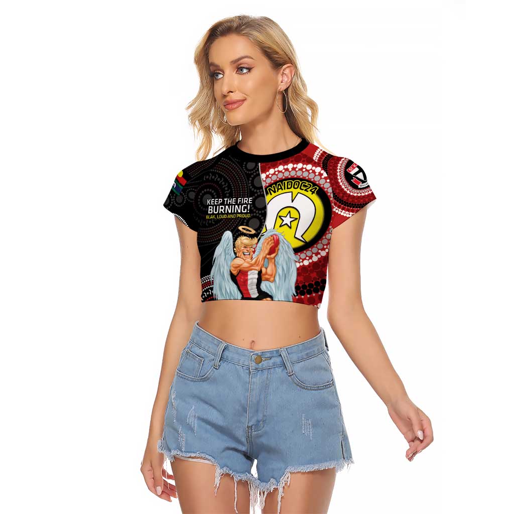 Custom AFL St Kilda NAIDOC Week Raglan Cropped T Shirt Keep The Fire Burning Indigenous Art