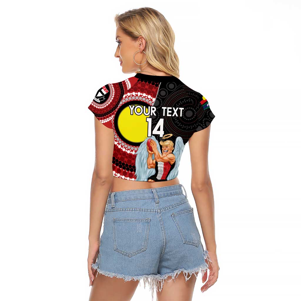 Custom AFL St Kilda NAIDOC Week Raglan Cropped T Shirt Keep The Fire Burning Indigenous Art