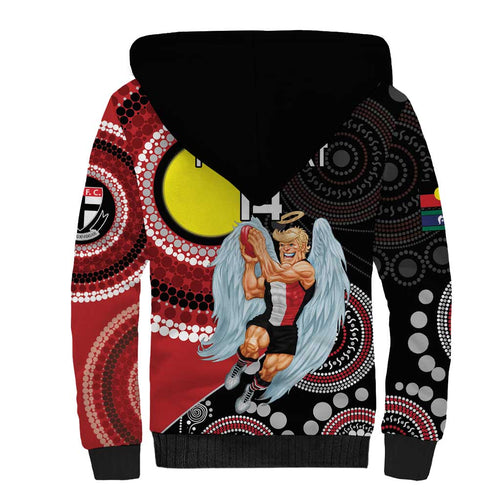Custom AFL St Kilda NAIDOC Week Sherpa Hoodie Keep The Fire Burning Indigenous Art