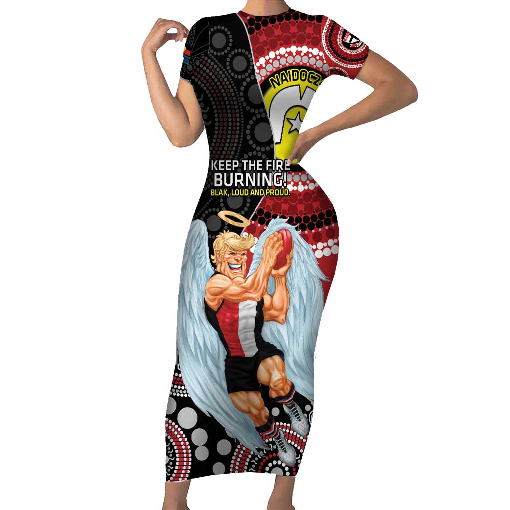 Custom AFL St Kilda NAIDOC Week Short Sleeve Bodycon Dress Keep The Fire Burning Indigenous Art