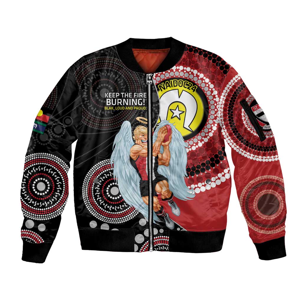 Custom AFL St Kilda NAIDOC Week Sleeve Zip Bomber Jacket Keep The Fire Burning Indigenous Art