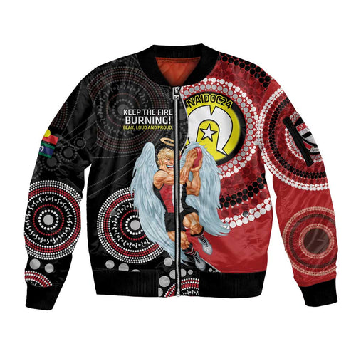 Custom AFL St Kilda NAIDOC Week Sleeve Zip Bomber Jacket Keep The Fire Burning Indigenous Art