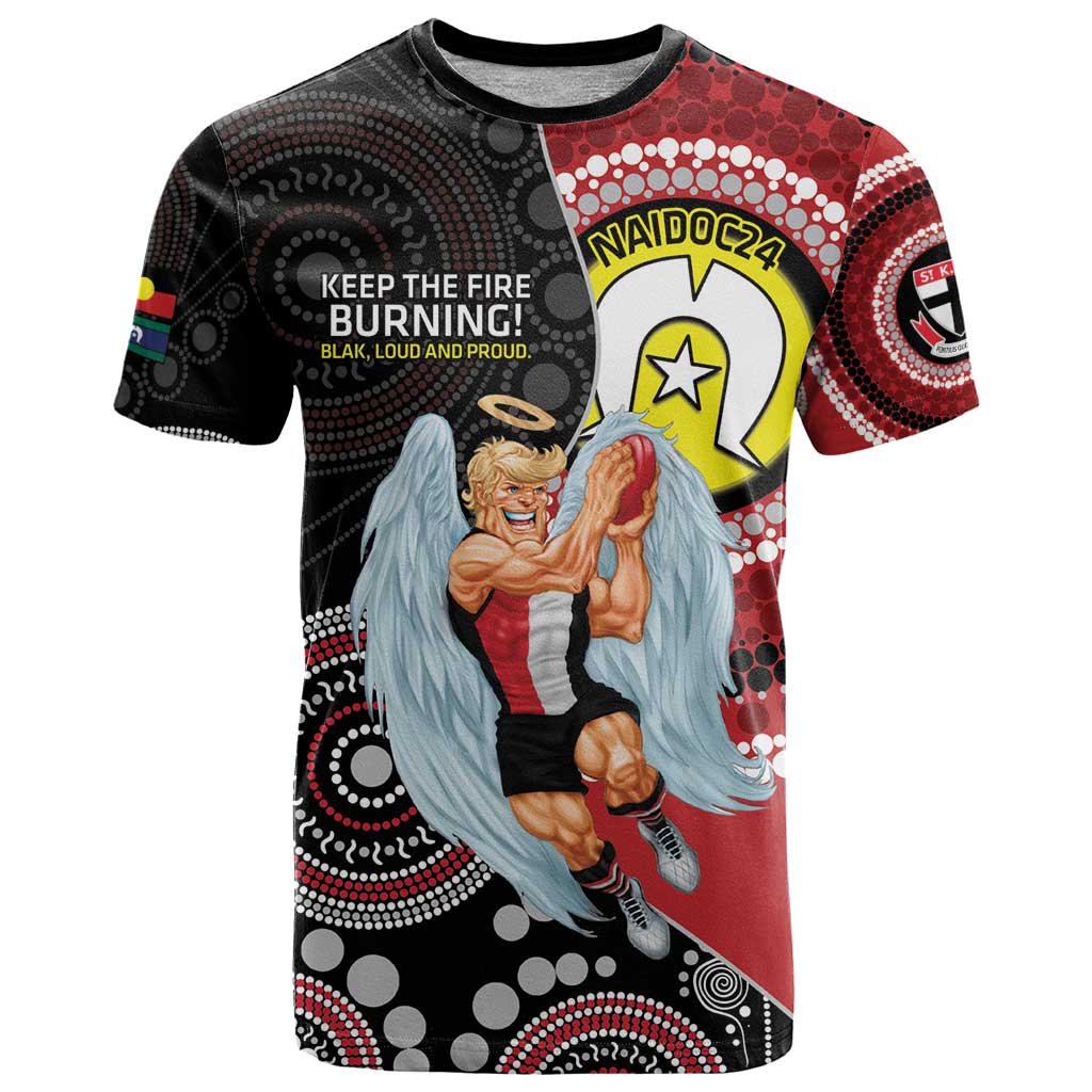 Custom AFL St Kilda NAIDOC Week T Shirt Keep The Fire Burning Indigenous Art