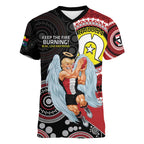 Custom AFL St Kilda NAIDOC Week Women V-Neck T-Shirt Keep The Fire Burning Indigenous Art