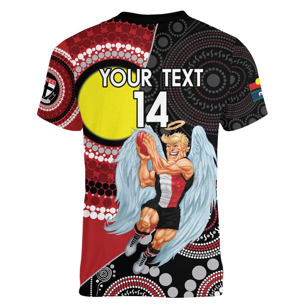 Custom AFL St Kilda NAIDOC Week Women V-Neck T-Shirt Keep The Fire Burning Indigenous Art