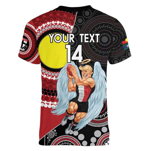 Custom AFL St Kilda NAIDOC Week Women V-Neck T-Shirt Keep The Fire Burning Indigenous Art