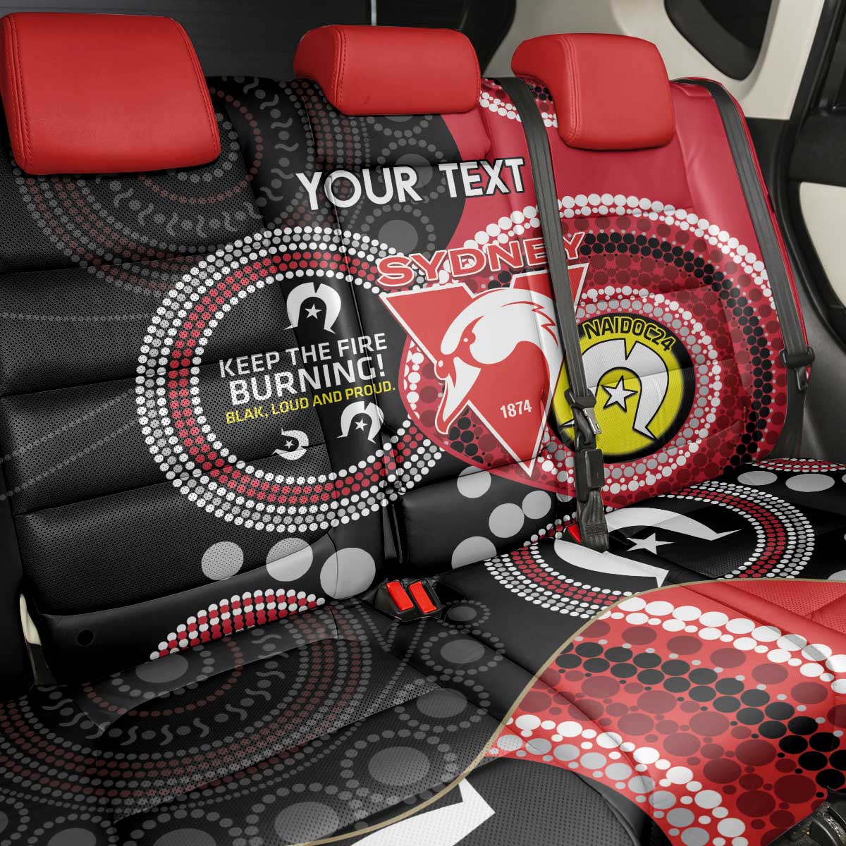 Custom AFL Swans NAIDOC Week Back Car Seat Cover Keep The Fire Burning Indigenous Art
