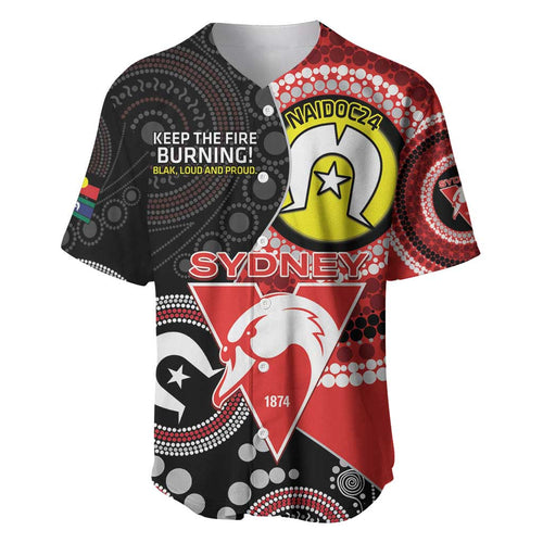 Custom AFL Swans NAIDOC Week Baseball Jersey Keep The Fire Burning Indigenous Art
