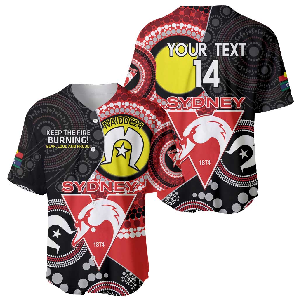 Custom AFL Swans NAIDOC Week Baseball Jersey Keep The Fire Burning Indigenous Art