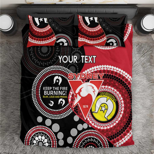 Custom AFL Swans NAIDOC Week Bedding Set Keep The Fire Burning Indigenous Art