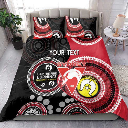Custom AFL Swans NAIDOC Week Bedding Set Keep The Fire Burning Indigenous Art