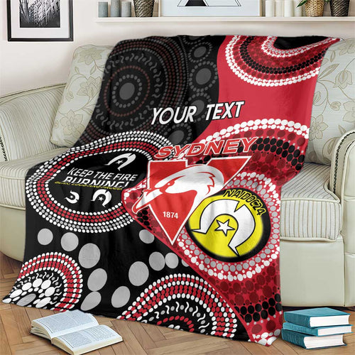 Custom AFL Swans NAIDOC Week Blanket Keep The Fire Burning Indigenous Art