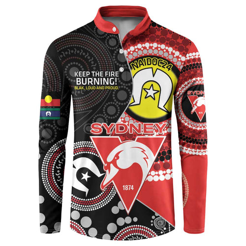 Custom AFL Swans NAIDOC Week Button Sweatshirt Keep The Fire Burning Indigenous Art