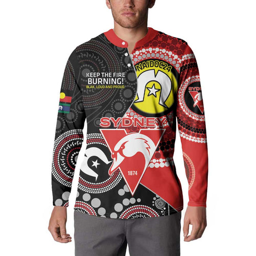 Custom AFL Swans NAIDOC Week Button Sweatshirt Keep The Fire Burning Indigenous Art