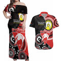Custom AFL Swans NAIDOC Week Couples Matching Off Shoulder Maxi Dress and Hawaiian Shirt Keep The Fire Burning Indigenous Art