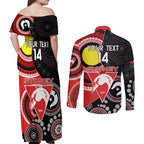 Custom AFL Swans NAIDOC Week Couples Matching Off Shoulder Maxi Dress and Long Sleeve Button Shirt Keep The Fire Burning Indigenous Art