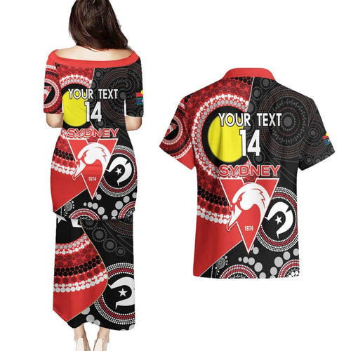 Custom AFL Swans NAIDOC Week Couples Matching Puletasi and Hawaiian Shirt Keep The Fire Burning Indigenous Art