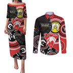 Custom AFL Swans NAIDOC Week Couples Matching Puletasi and Long Sleeve Button Shirt Keep The Fire Burning Indigenous Art
