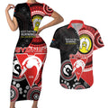 Custom AFL Swans NAIDOC Week Couples Matching Short Sleeve Bodycon Dress and Hawaiian Shirt Keep The Fire Burning Indigenous Art