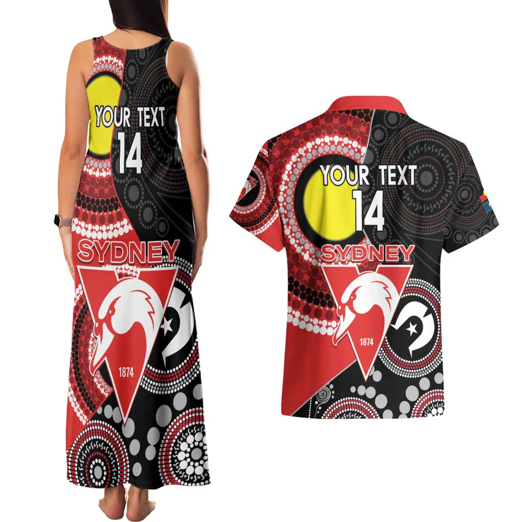 Custom AFL Swans NAIDOC Week Couples Matching Tank Maxi Dress and Hawaiian Shirt Keep The Fire Burning Indigenous Art