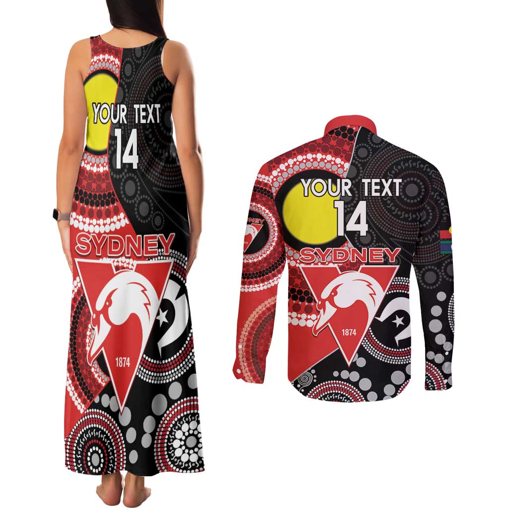 Custom AFL Swans NAIDOC Week Couples Matching Tank Maxi Dress and Long Sleeve Button Shirt Keep The Fire Burning Indigenous Art