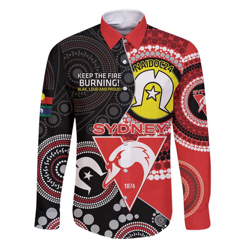 Custom AFL Swans NAIDOC Week Family Matching Long Sleeve Bodycon Dress and Hawaiian Shirt Keep The Fire Burning Indigenous Art