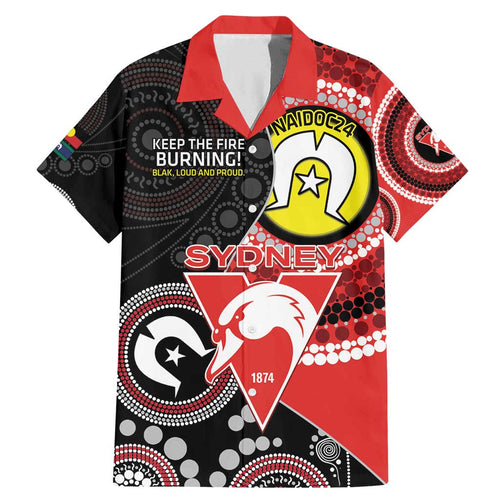 Custom AFL Swans NAIDOC Week Family Matching Mermaid Dress and Hawaiian Shirt Keep The Fire Burning Indigenous Art