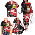 Custom AFL Swans NAIDOC Week Family Matching Off The Shoulder Long Sleeve Dress and Hawaiian Shirt Keep The Fire Burning Indigenous Art