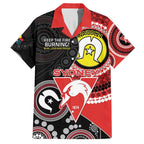 Custom AFL Swans NAIDOC Week Family Matching Off The Shoulder Long Sleeve Dress and Hawaiian Shirt Keep The Fire Burning Indigenous Art